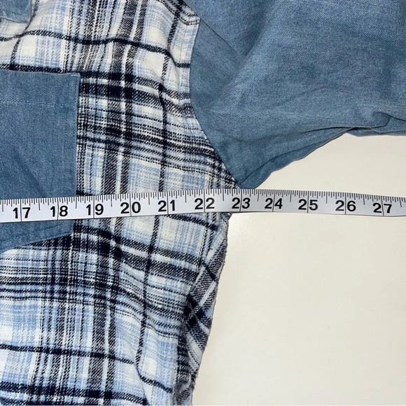 Maurices Blue Chambray Denim Plaid Mix Boyfriend Button Down Shirt Medium Women - Picture 7 of 11